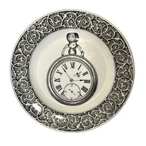 222 Fifth Slice Of Life Time Flys Salad Plate Decorative Black White Artsy 8.25"